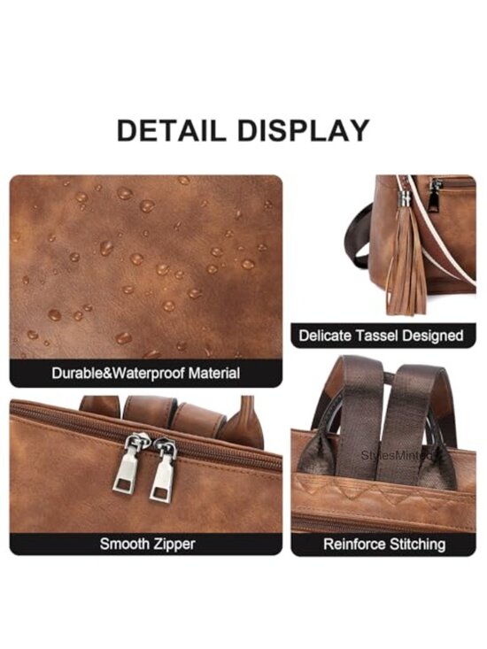 Women\'s Vegan Leather Travel Backpack Purse with Tassel, Large College Shoulder main image 5